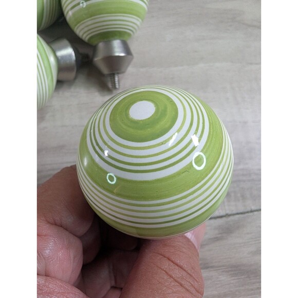 Lot of 8 Pottery Barn Green and White Swirl Curtain Finials + Drapery Tie Backs - Picture 7 of 14